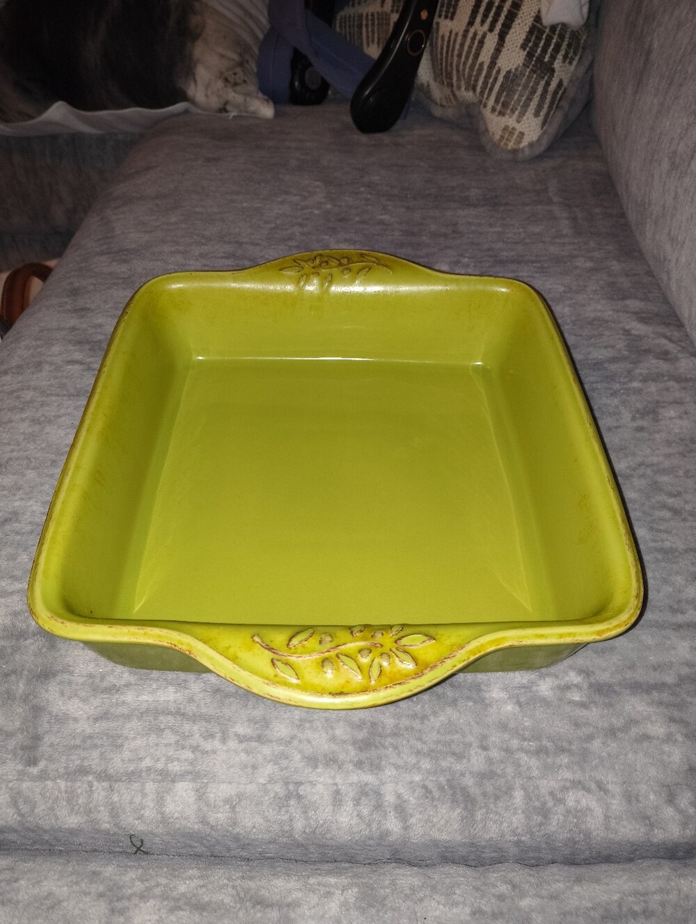 Yellow Square Ceramic Baking Dish with Handled Rim Made In Portugal